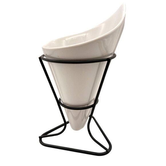 Pier 1 Imports Stoneware Appetizer Cone Server W/Black Metal Stand Fries Dessert - Picture 4 of 7